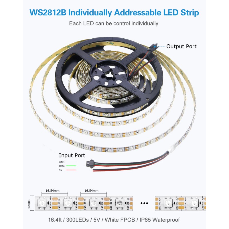 16.4ft WS2812B Addressable Digital RGB LED Strip Pixels Lights 5m 300 ...